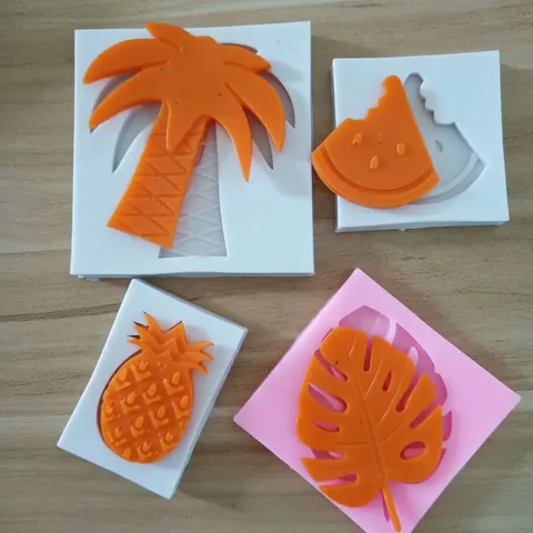 Tropical Theme Silicone Cake Molds Palm Tree Watermelon Pineapple Monstera Leaf Ice Cream DIY Baking Decorative Fondant Mold