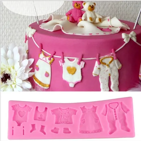 Babykleidung Schuhe Silikon Kuchenform Fondant Schokolade Backen DIY Babyparty Party Dekoration Zubehör Rosa Silikonform