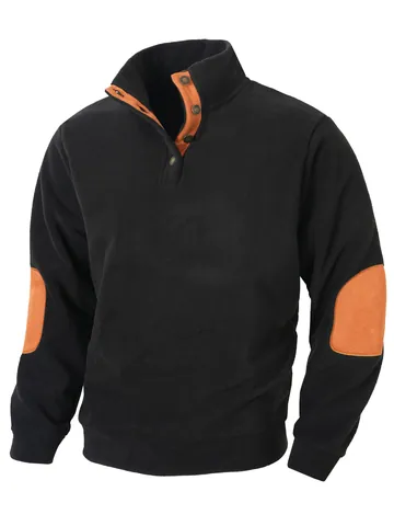 Men's Stand Collar Slim Fit Fleece Sweatshirt Contrast Color Block Patchwork Long Sleeve Pullover Casual Warm Top