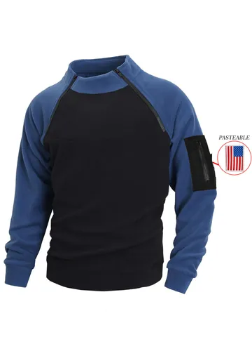 Heren Verdikt Koraalvlies Opstaande Kraag Pullover Tactisch Contrastkleur Sweatshirt Met Mouwzak Lange Mouw Top