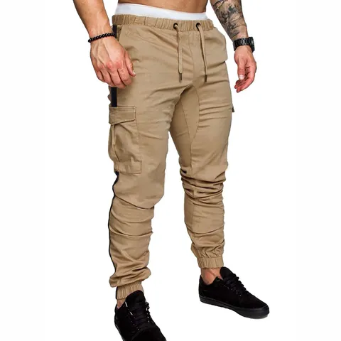 Men's Casual Cargo Pants European Style Multi-Pocket Splicing Tapered Jogger Trousers For Spring Autumn Daily Wear