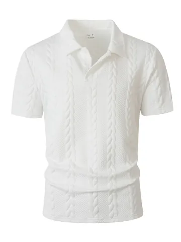 Men Jacquard Polo Shirt Short Sleeve Lapel Button Solid Color Polyester Spandex Casual Sporty Fashion Polo Top