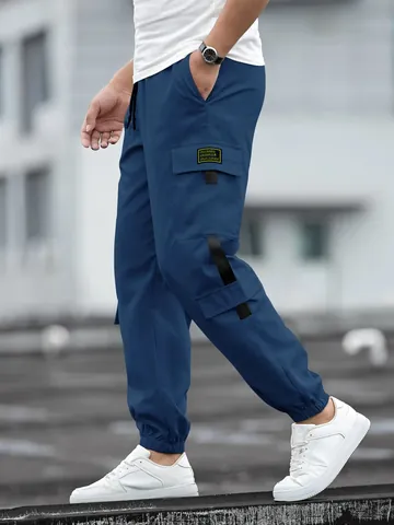 Men's High Street Cargo Jogger Pants Retro Casual Multi-Pocket Drawstring Cuffed Trousers Solid Polyester Tapered Bottom