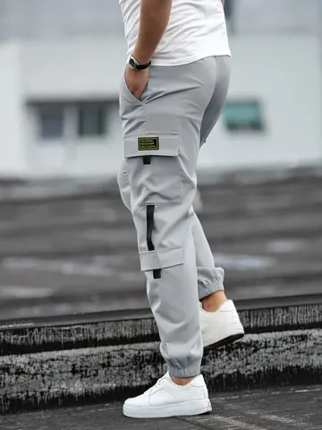 Men's High Street Retro Multi Pocket Cargo Jogger Pants Casual Polyester Twill Cuffed Long Trousers For Outdoor Daily