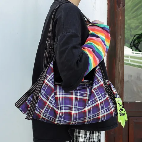 Retro Plaid Quilted Polyester Tote Bag Large Capacity Padded Shoulder Bag for Women Versatile Commuter Underarm Bag