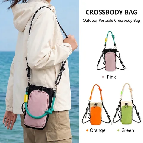 Japanese Dopamine Style Water Bottle Bag Nylon Outdoor Sports Crossbody Phone Bag With Bold Rope Strap For Travel