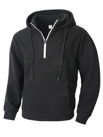 Heren Herfst Winter Verdikte Fleece Hoodie Kwart-Rits Staande Kraag Sweatshirt Europese Maat Casual Lange Mouw Top