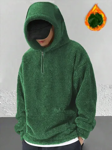 Herren Casual Einfarbig Halbreißverschluss Kapuzenpullover 100% Polyester Fleece Langarm Pullover Jacke Für Winter