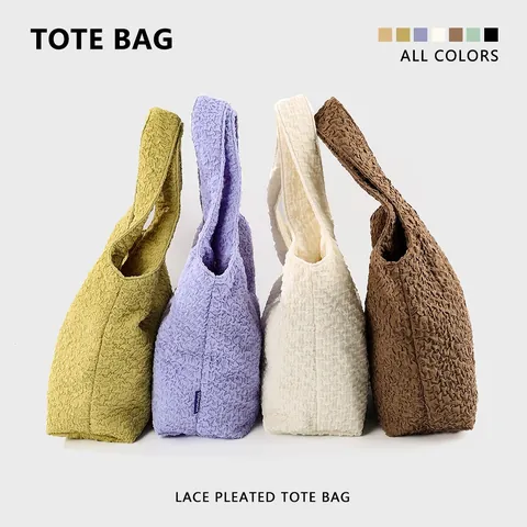 Women Canvas Pleated Tote Bag Bubble Texture Shoulder Handbag Large Capacity Casual Daily Commute Bags For Students