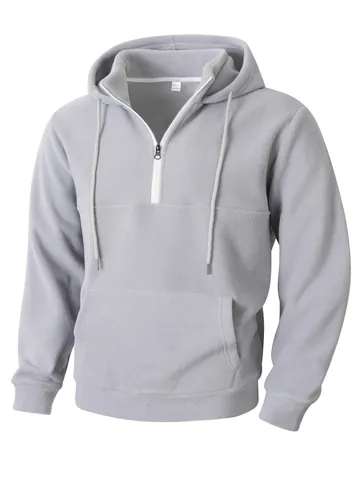 Heren Herfst Winter Verdikte Fleece Hoodie Kwart-Rits Staande Kraag Sweatshirt Europese Maat Casual Lange Mouw Top