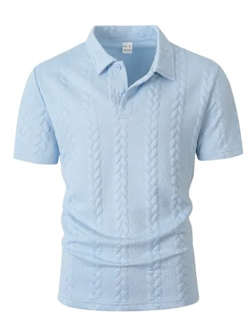 Men Jacquard Polo Shirt Short Sleeve Lapel Button Solid Color Polyester Spandex Casual Sporty Fashion Polo Top