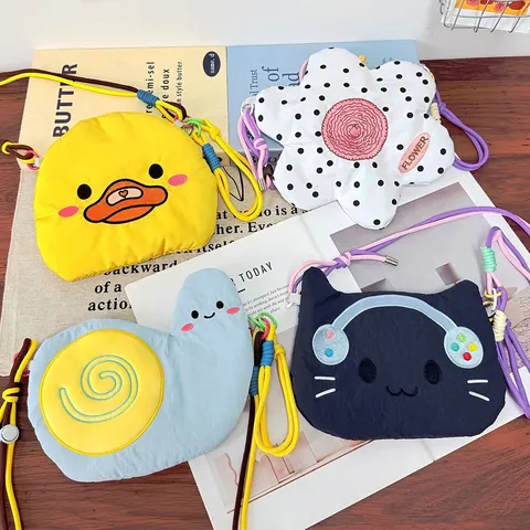 Korean Cute Cartoon Embroidery Crossbody Phone Bag Cotton Polyester Dopamine Color Contrast Mini Shoulder Bag For Women