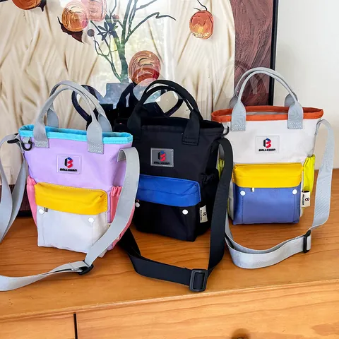 Waterproof Nylon Patchwork Crossbody Bag For Children Multi-Functional Water Bottle Holder Bag Outdoor Travel Mini Bag