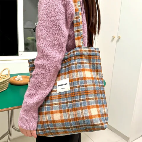 Women Canvas Plaid Leopard Print Shoulder Bag Large Capacity Tote Bag Urban Simple Student Handbag Versatile Daily Shopping Bag