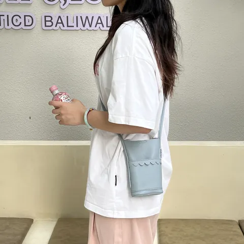Scalloped Trim Composite Leather Mini Crossbody Bag For Women Scalloped Edge Cell Phone Purse Shoulder Bag For Shopping