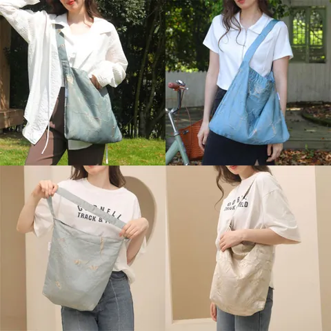 Women's 2024 New Atmosphere Lightweight Tote Bag Silk Embroidered Large Capacity Shoulder Bag Casual Fashion Satin Handbag
