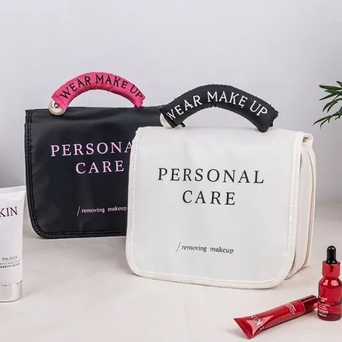 Große Kapazität Wasserdichte Kulturbeutel Für Damen Tragbare Kosmetiktasche Mit Künstliche Perle Griff Make-Up Organizer