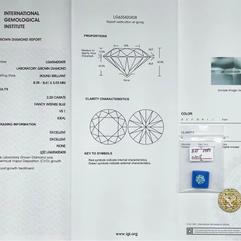 IGI Certified Lab-Grown Blue Diamond Round Brilliant Cut Loose Stone For Rings Jewelry Making Artificial Diamond
