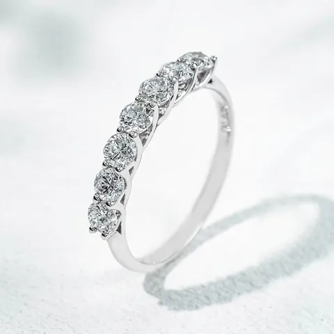 925 Sterling Silver Lab-Grown Diamond Seven Princess Eternity Ring For Women Minimalist Dainty Anniversary Wedding Band Jewelry Gift