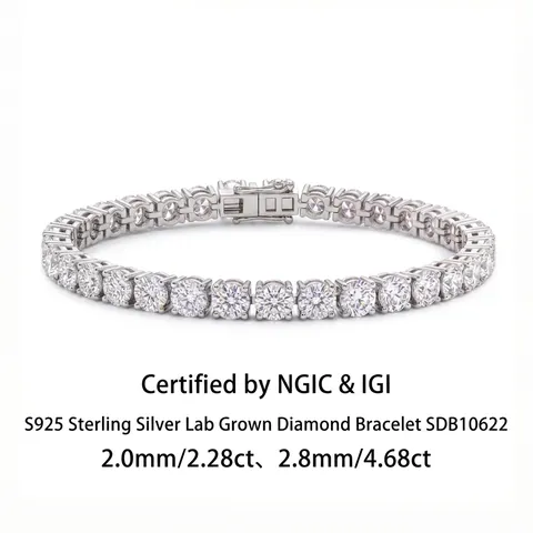 Luxury 925 Sterling Silver Lab-Grown Diamond Tennis Bracelet IGI Certified Round Brilliant Cut Women Sparkly Jewelry Gift