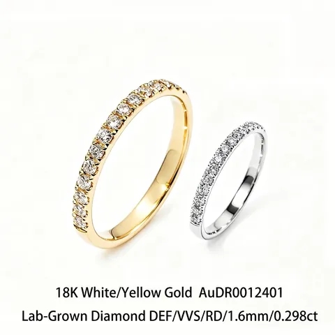 1.6mm Lab-Grown Diamond Half Eternity Band Ring 18K Gold Minimalist Thin Stackable Ring For Women Luxury Jewelry Gift