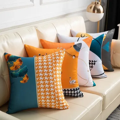 Nordic Creative Plush Decorative Pillow Cover Nordic Style Reindeer Houndstooth Printed Square Cushion Case For Sofa Living Room Decor