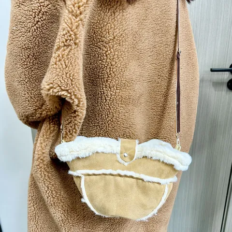 Women's Japanese Style Plush Dual-Use Fisherman Hat Bucket Hat Suede Patchwork Warm Winter Bag Shoulder Bag For Women