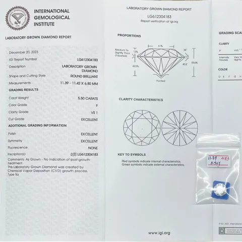 Round Brilliant Cut Lab-Grown Loose Diamond With IGI Certificate D E Color VVS VS Clarity For Jewelry Ring Necklace Inlay