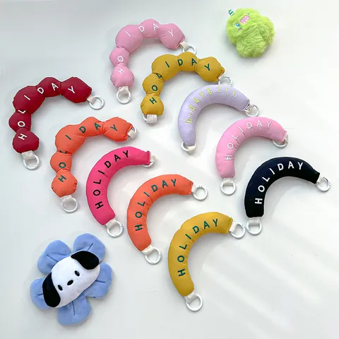 INS Style Cute Padded Embroidered Curved Bag Handle Wristlet Strap Charm Polyester Letter Pattern Bag Pendant For Women