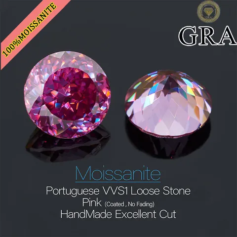 Pink Round Moissanite Loose Gemstone Portuguese Cut VVS1 Clarity With GRA Certificate For Jewelry Making Ring DIY Accessories
