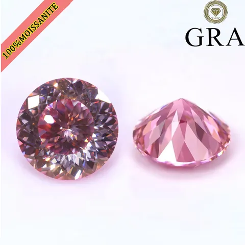Pink Round Moissanite Loose Gemstone Portuguese Cut VVS1 Clarity With GRA Certificate For Jewelry Making Ring DIY Accessories