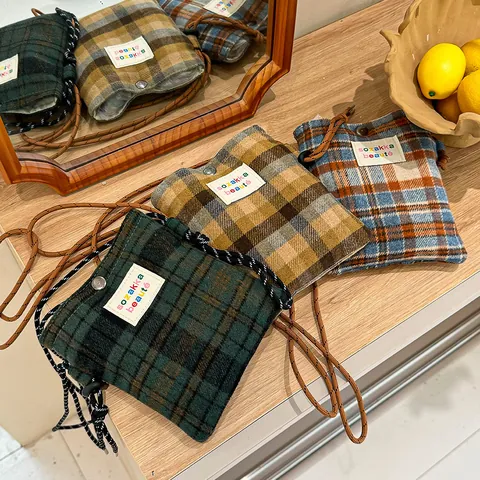 Fashion Korean Style Canvas Plaid Leopard Print Crossbody Bag For Women Casual Small Square Shoulder Phone Bag Students Commuting