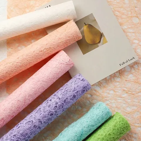 Papier d'Emballage de Fleurs Style Coréen Onirique Texture de Fibre Évidée Goutte d'Eau Pâte de Bois Pure Papier Cadeau Décoratif