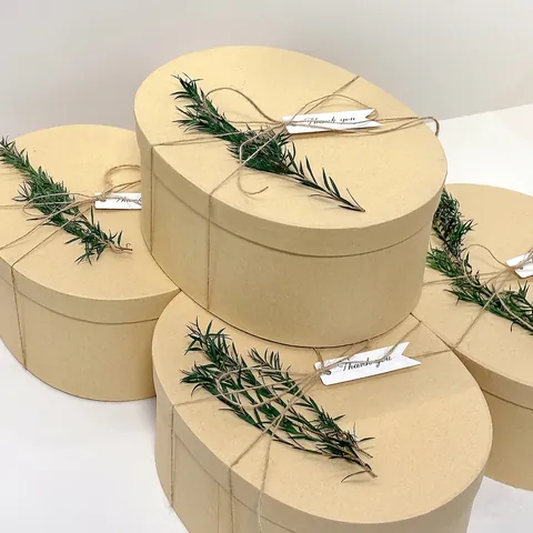Elliptical Kraft Paper Gift Box Forest Style Favor Box For Candy Cake Biscuit Baking Packaging Rustic Brown Storage Cardboard Box With Lid For Wedding Birthday Party