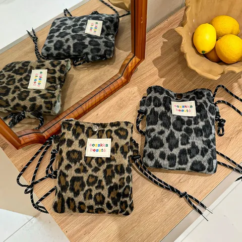 Fashion Korean Style Canvas Plaid Leopard Print Crossbody Bag For Women Casual Small Square Shoulder Phone Bag Students Commuting
