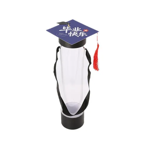 Creative Graduation Doctoral Hat Flower Packaging Box PVC Transparent Single Stem Bouquet Wrap With Tassel Graduation Party Gift Decorations For Student