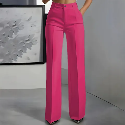 Women High Waist Straight Leg Suit Pants Elegant Office Professional Trousers Polyester Draped Solid Business Dress Pants