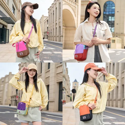 Outdoor Sports Crossbody Shoulder Bag Oxford Cloth Water Bottle Bag Color Block Phone Pouch For Hiking Travel Unisex