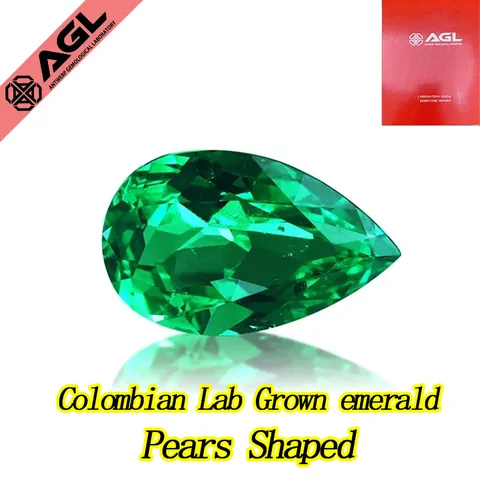 Colombian Style Lab Grown Emerald Pear Shape Hydrothermal Synthetic Emerald Faceted Loose Gemstone With Optional AGL Certificate