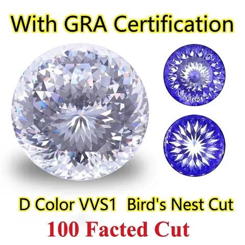 Bird's Nest Cut Moissanite Loose Stone Round D Color VVS1 100 Faceted Sparkling Gemstone For Jewelry Making With GRA Certificate