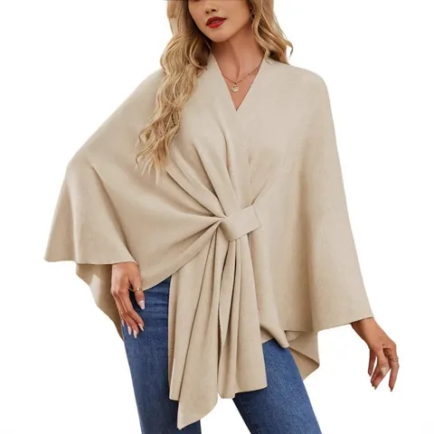 Giacca Scialle Avvolgente da Donna Elegante Tinta Unita Nodo Intrecciato Poncho Cape in Maglia Morbida Maniche a Pipistrello per Festa