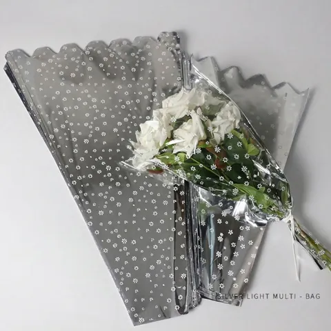 Waterproof OPP Flower Wrapping Bag Silver Mirror Star Pattern Cellophane Bouquet Packaging Floral Material Supplies