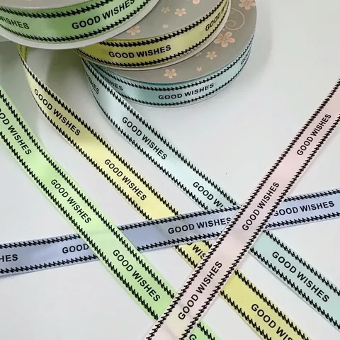 Gehaakt Hahnentritt Lint Good Wishes Bedrukt Polyester Satijn Lint Voor Boeket Cadeauverpakking DIY Strikjes Maken Meerdere Kleuren