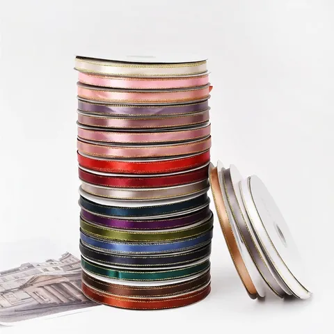 Gold Edged Satin Ribbon For Flower Bouquet Gift Packing Cake Decoration Woven Craft Ribbon DIY Accessories Multi Color