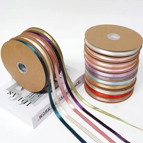 Gold Edged Satin Ribbon For Flower Bouquet Gift Packing Cake Decoration Woven Craft Ribbon DIY Accessories Multi Color