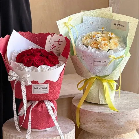 Hand-Torn Petal Texture Flower Wrapping Paper Natural Fiber Deckle Edge Gift Packaging Paper For Floral Bouquet Decorations