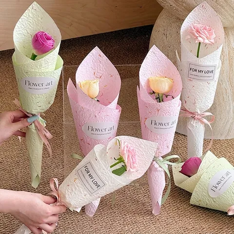 3D Embossed Hand-Torn Petal Flower Wrapping Paper Vintage Specialty Fenghua Paper For Bouquet Gift Packaging Valentine's Day