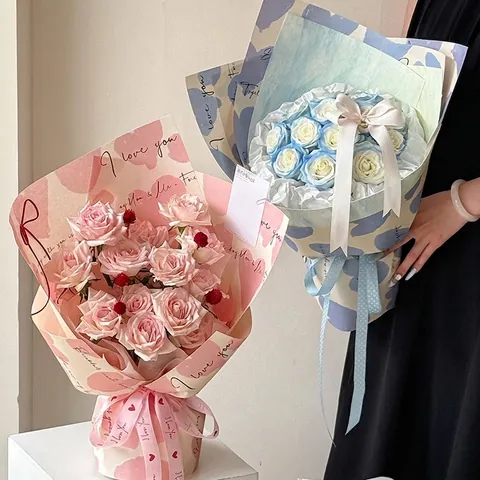 Romantic Heart Flower Wrapping Paper Handwritten Love Pattern Wood Pulp Paper For Valentine Qixi Festival DIY Gift Packaging