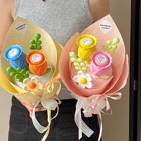 Electric Flower Bouquet Bubble Machine Automatic Handheld Toy With Bubble Solution And Battery For Kids Birthday Gift