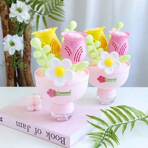 Electric Flower Bouquet Bubble Machine Automatic Handheld Toy With Bubble Solution And Battery For Kids Birthday Gift